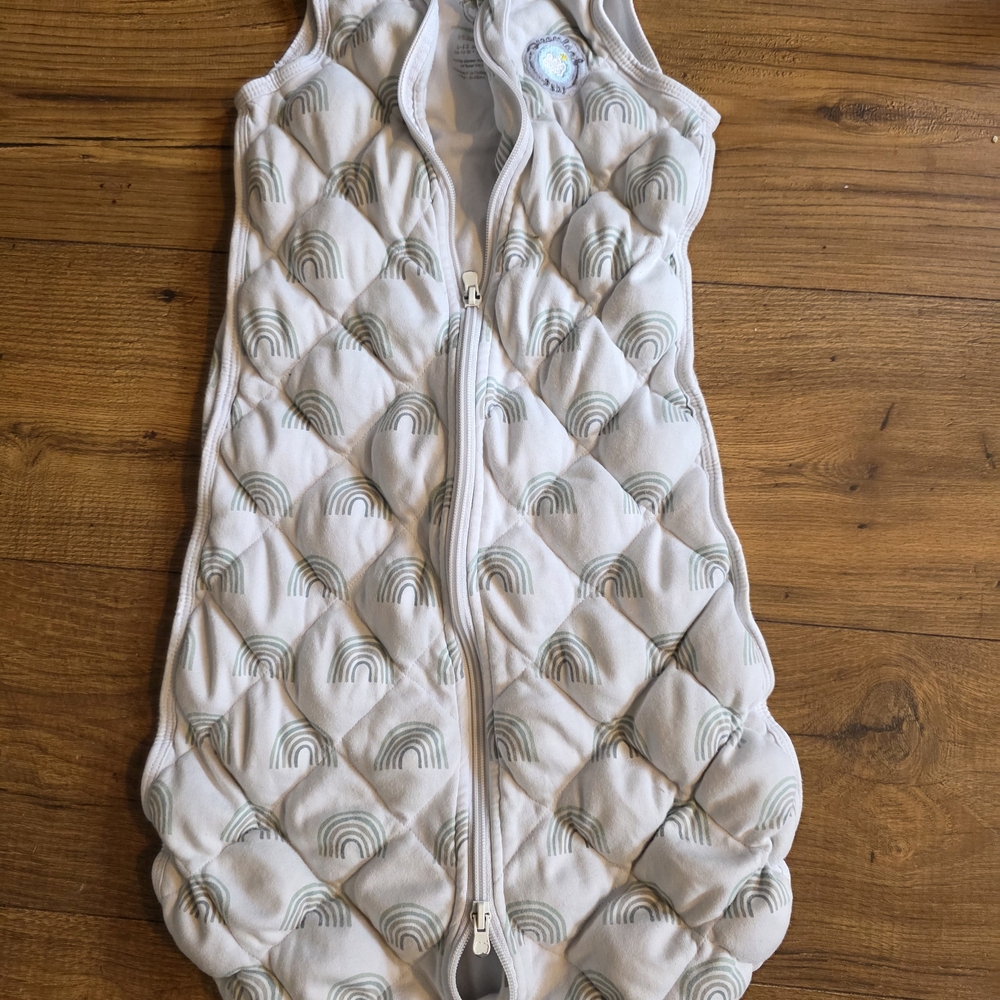 Quilted Sleeveless Baby Sleeping Bag - White and Green